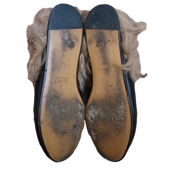 Gucci Princetown Horsebit Bee Mule Flat Fur Lined Size 36 US 6 Black Leather - Picture 5 of 8